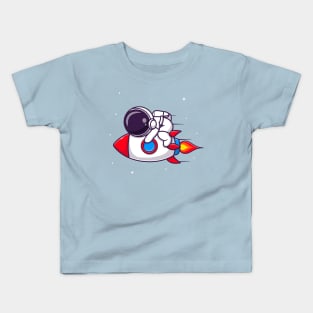 Cute Astronaut Sleeping On Rocket Cartoon Kids T-Shirt